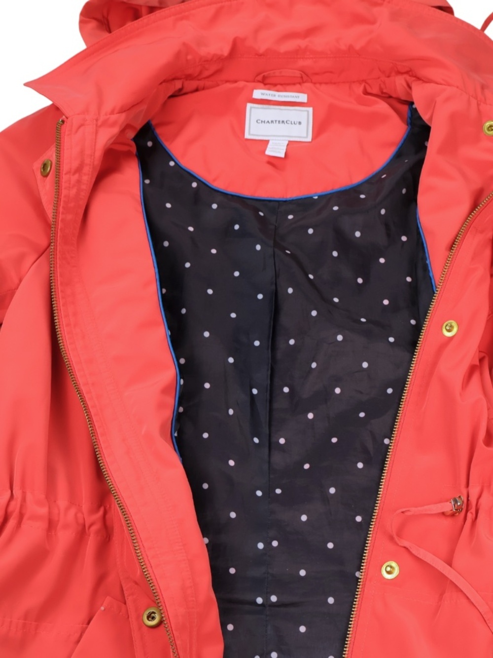 Charter Club Coral Pink Water Resistant Hooded Rain Jacket Coat Small - Picture 9 of 12